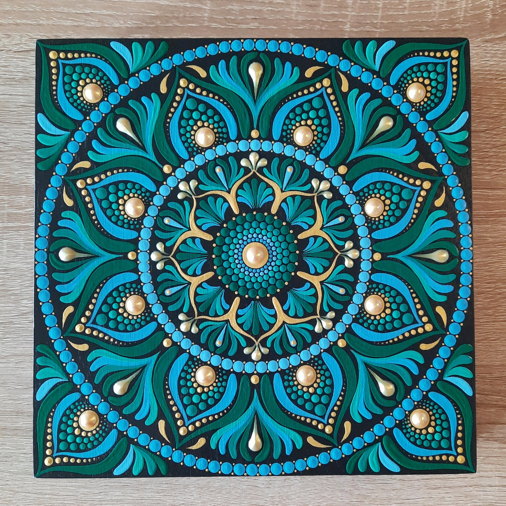 8" Blue Green Mandala