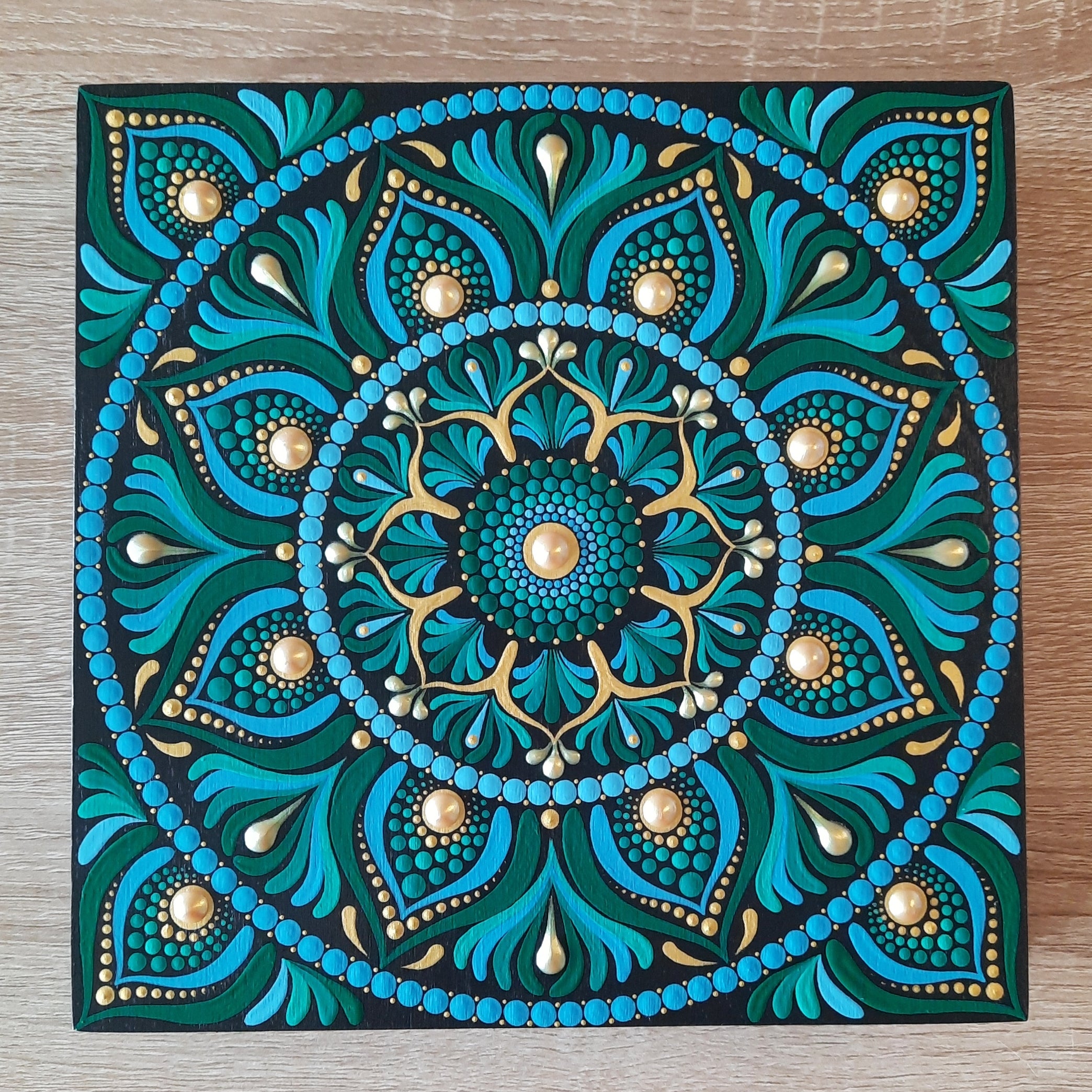 8" Blue Green Mandala