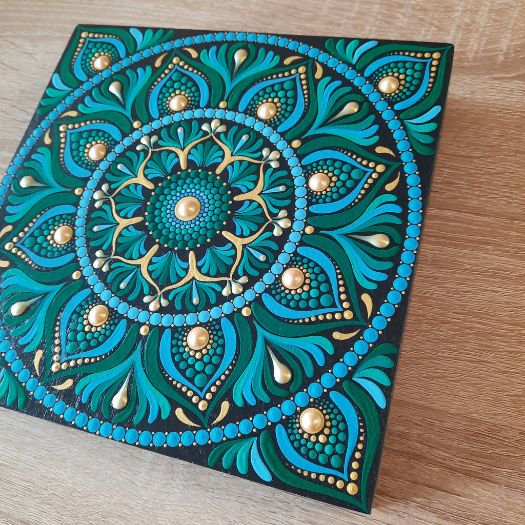 8" Blue Green Mandala
