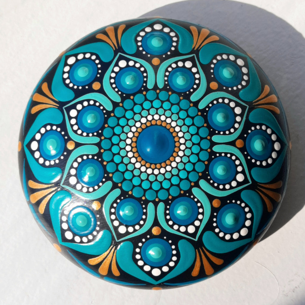 4" Teal Mandala Stone