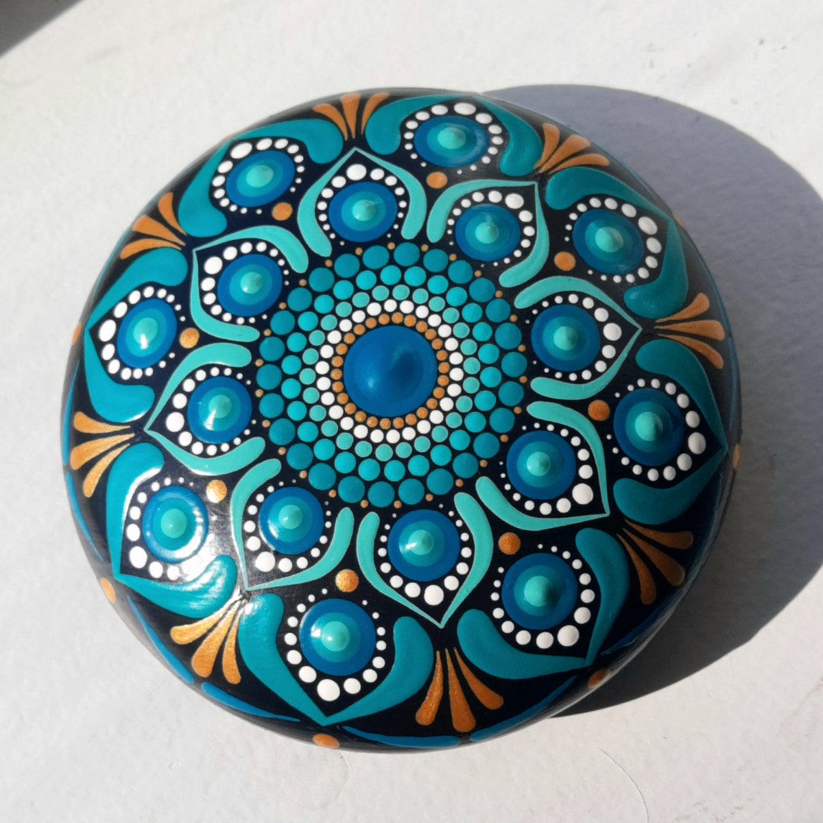 4" Teal Mandala Stone