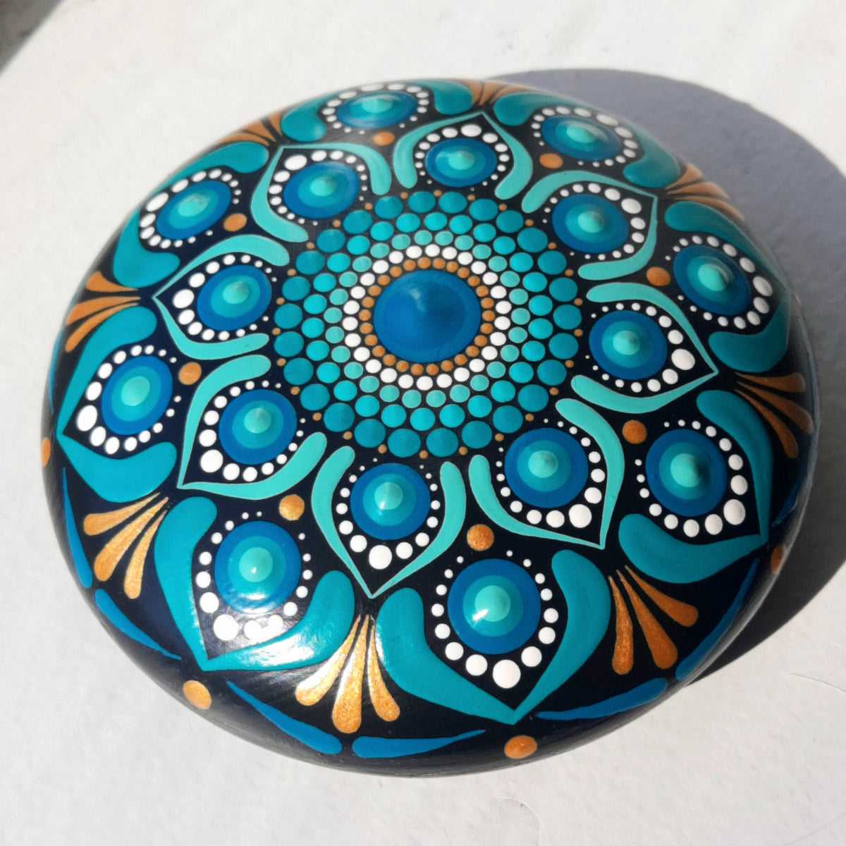 4" Teal Mandala Stone